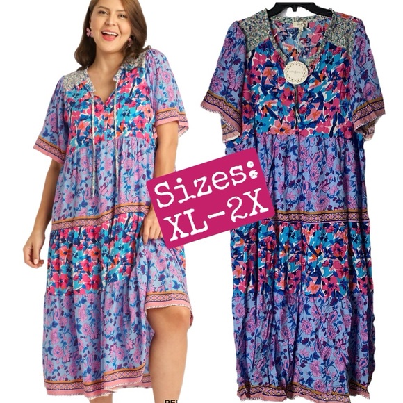 Umgee Dresses & Skirts - Umgee NWT Boutique Boho Hippy Floral Print Dress XL - 2X Periwinkle Lave…